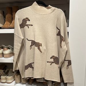 Entro Beige Cheetah Pattern Turtleneck Sweater